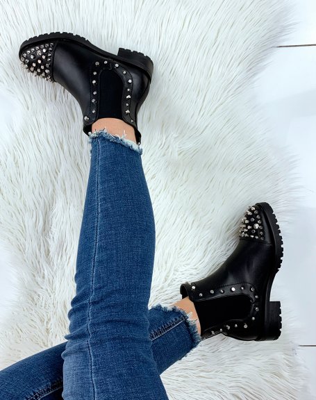 Black Chelsea boots with silver embellishments