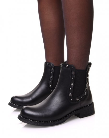 Black Chelsea boots with studded and pearl details