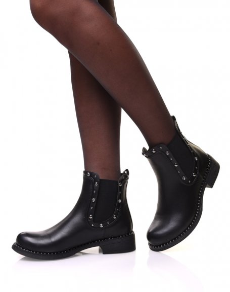 Black Chelsea boots with studded and pearl details