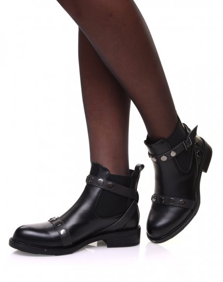 Black Chelsea boots with studded straps