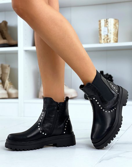 Black Chelsea-inspired ankle boots with silver studs and inserts