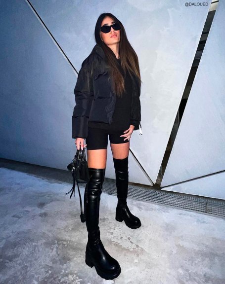 Black chelsea style over-the-knee boots