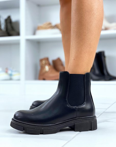 Black Chelsea with low heel and chunky sole