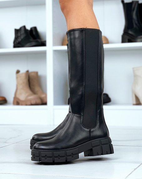 Black chunky platform high boots