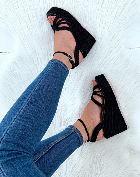 Black chunky platform wedge sandals