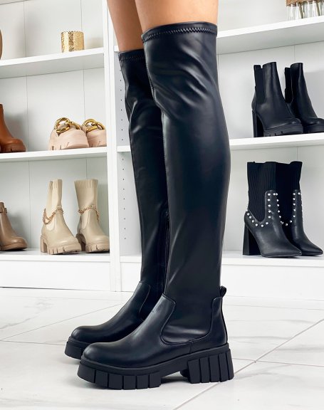Black chunky sole over-the-knee boots