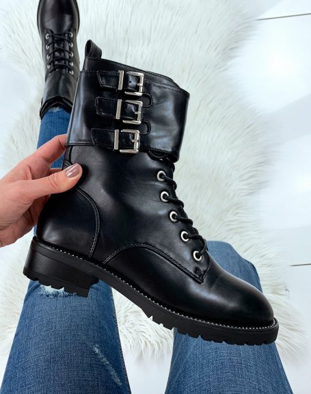 Black chunky strap ankle boots