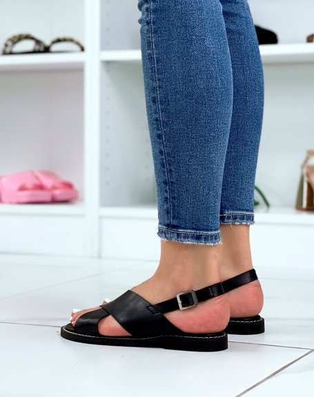Black chunky strap flat sandals