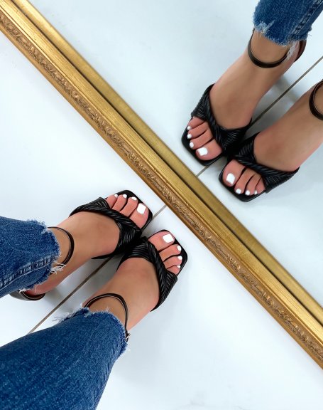 Black chunky strap heeled sandals