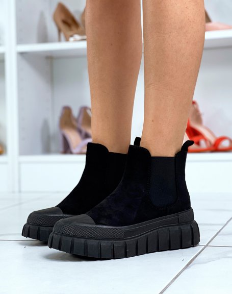 Black chunky suedette chelsea boots