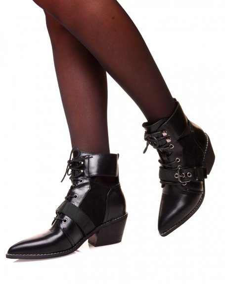 Black cowboy boots with bi-material laces