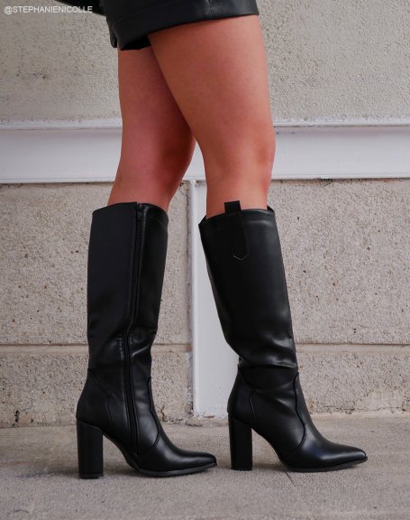 Black cowboy-style heeled boots