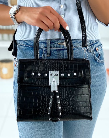 Black croc-effect bag with multiple pockets