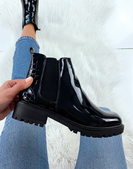 Black croc-effect bi-material Chelsea boots