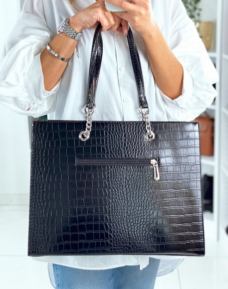 Black croc-effect cabat handbag