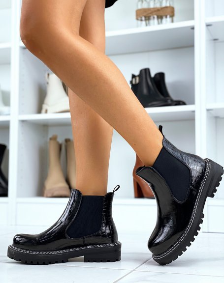 Black croc-effect chelsea boots with large platform