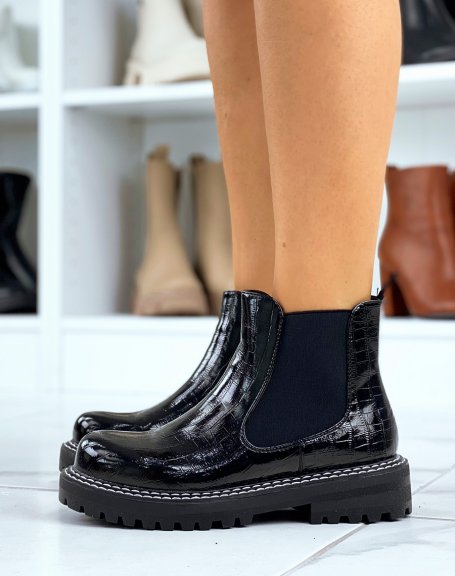 Black croc-effect chelsea boots with large platform