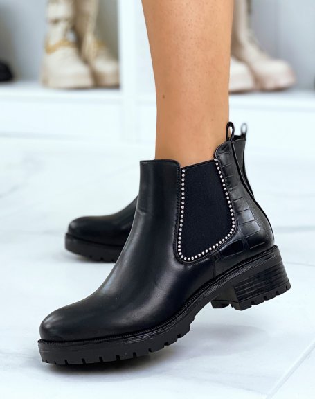 Black croc-effect Chelsea boots with small silver studs