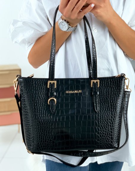 Black croc-effect handbag
