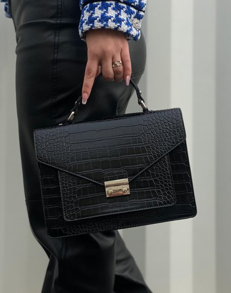 Black croc-effect handbag