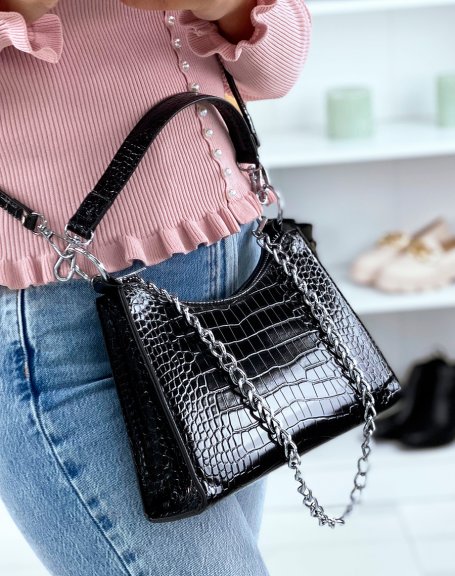 Black croc-effect handbag with chain