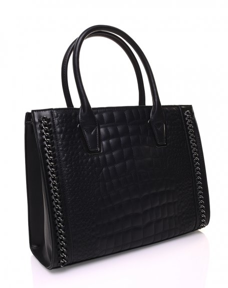 Black croc-effect handbag with chain details