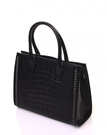 Black croc-effect handbag with chain details