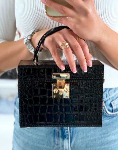 Black croc-effect mallet style handbag