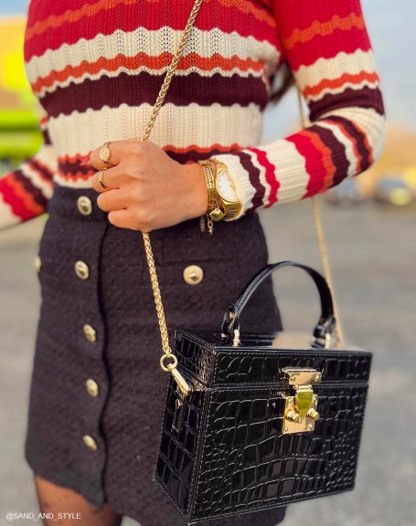 Black croc-effect mallet style handbag