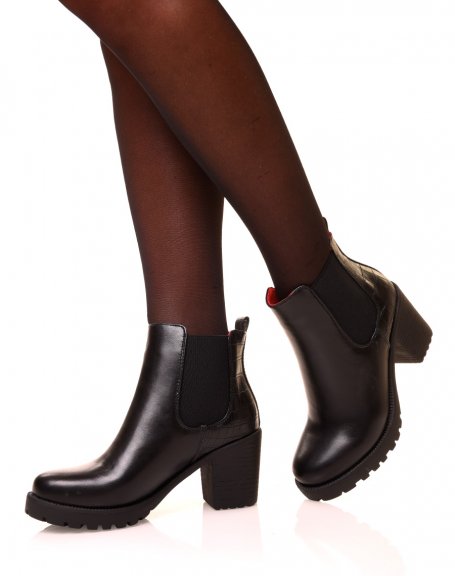 Black croc-effect mid-heel ankle boots