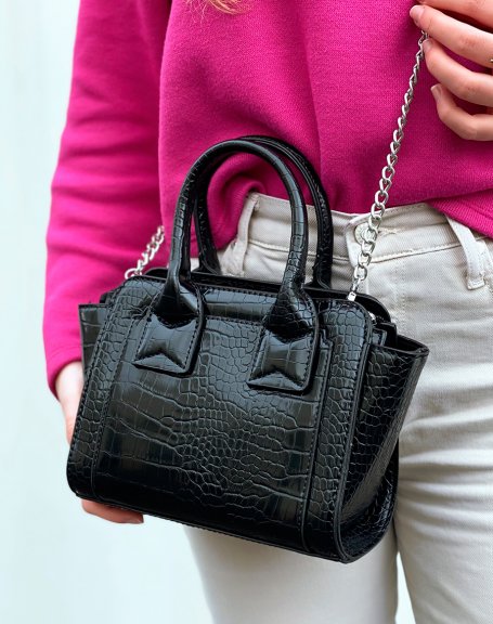 Black croc effect mini handbag
