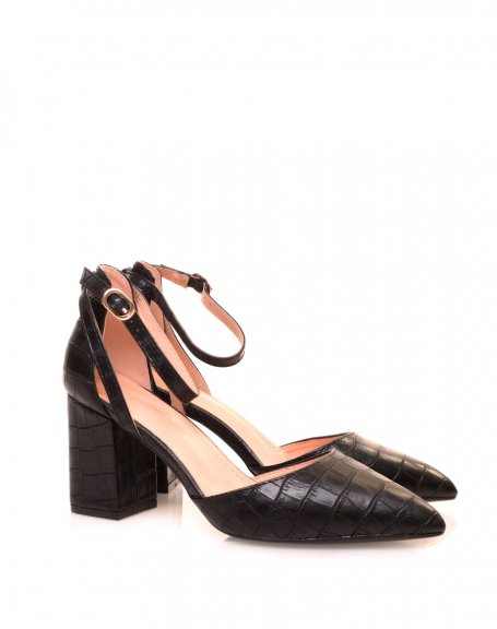 Black croc-effect pumps with heels