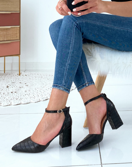 Black croc-effect pumps with heels