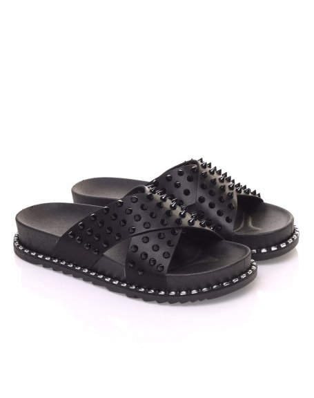 Black cross stud sandals