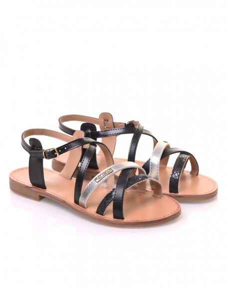 Black crossed multi-strap sandals