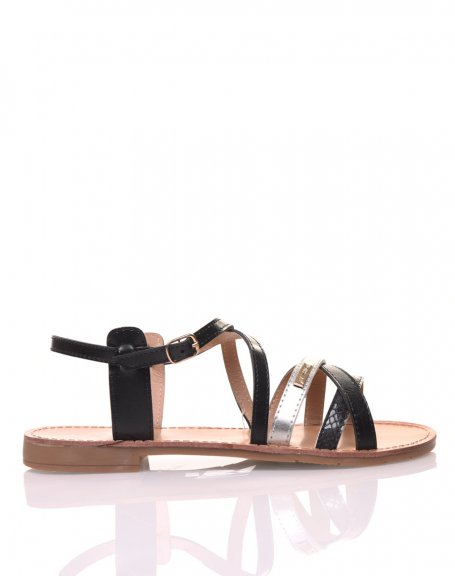Black crossed multi-strap sandals