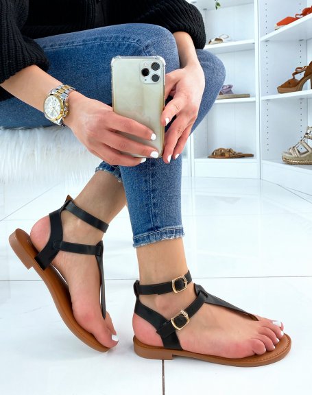 Black double strap sandals