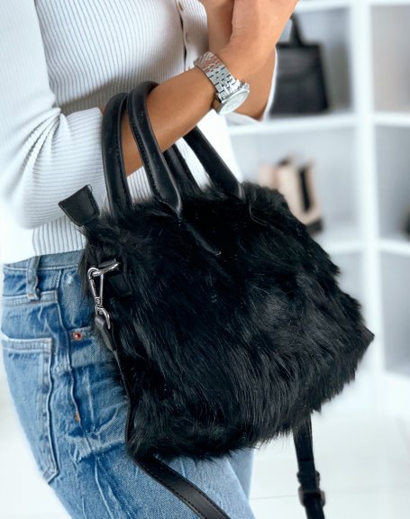 Black faux fur handbag