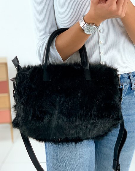 Black faux fur handbag