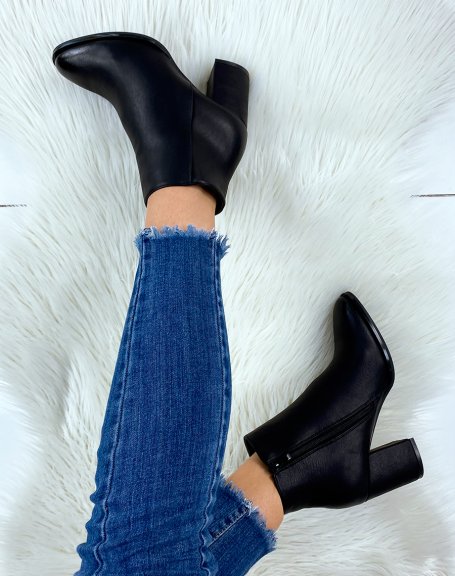 Black faux leather heeled ankle boots