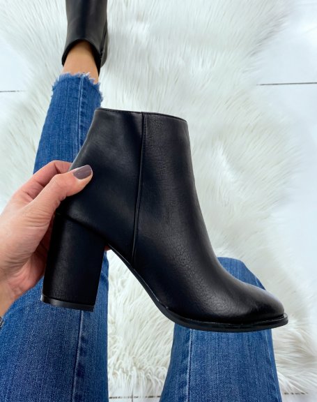 Black faux leather heeled ankle boots