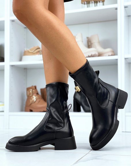 Black faux leather sock-effect ankle boots