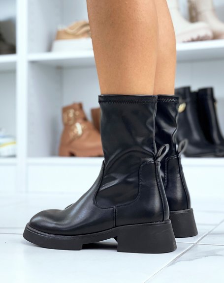 Black faux leather sock-effect ankle boots