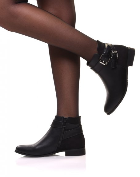 Black flat ankle boots with decorative straps