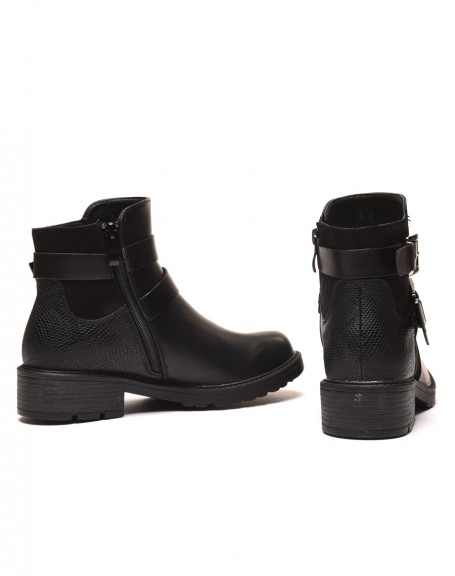 Black flat ankle boots with double straps