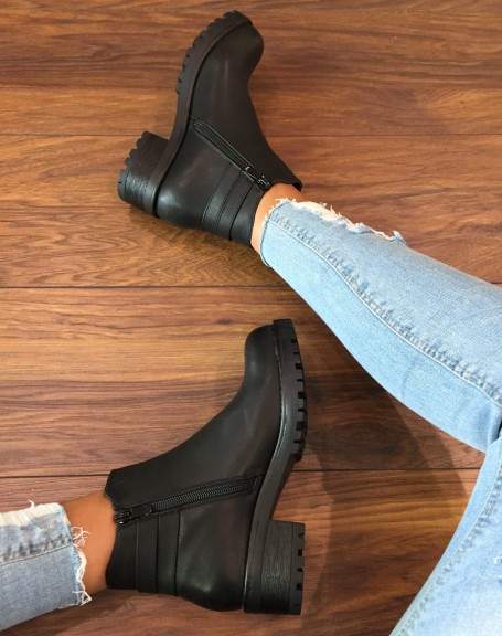Black flat ankle boots with elastic
