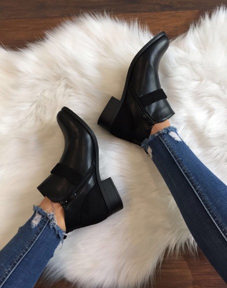 Black flat ankle boots with suede inserts