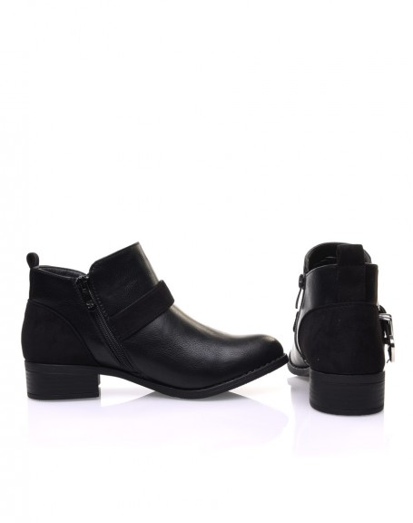 Black flat ankle boots with suede inserts