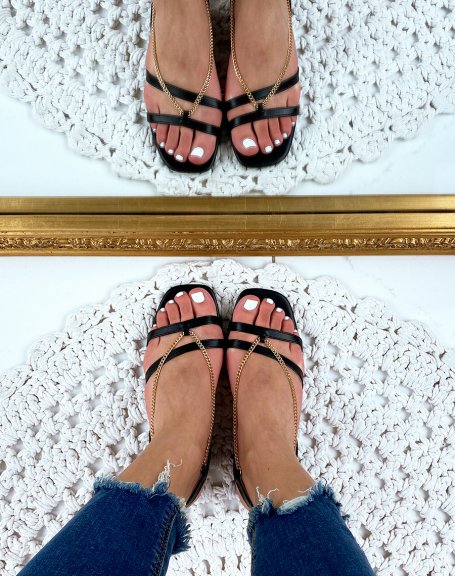 Black flat sandals with chains