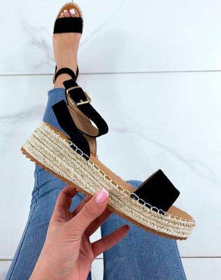 Black flat sandals with hessian sole